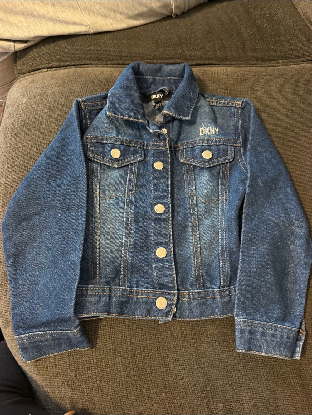DKNY Girls Blue Denim Jean Jacket with Embroidered Logo